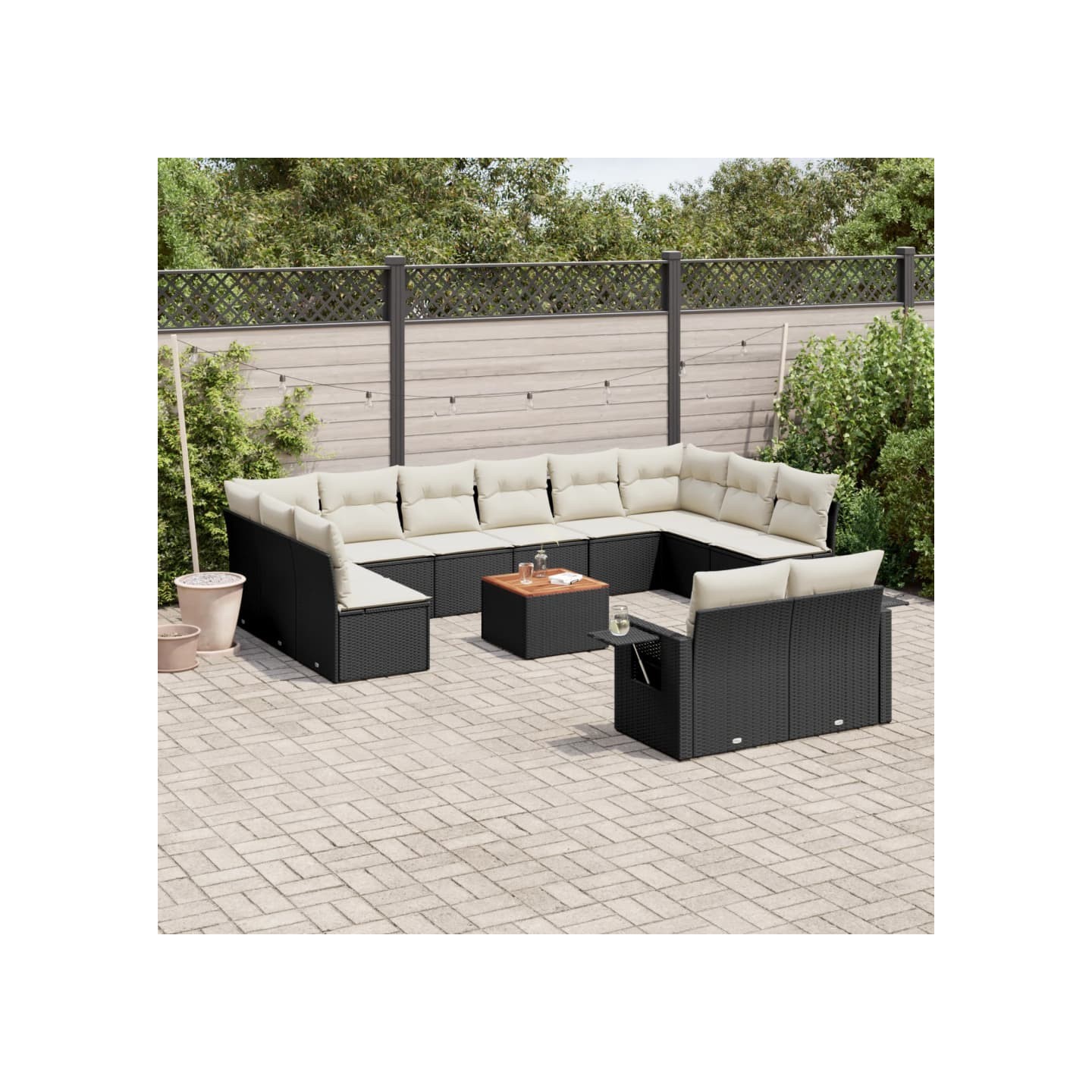 Salon de jardin avec coussins 13 pcs noir résine tressée