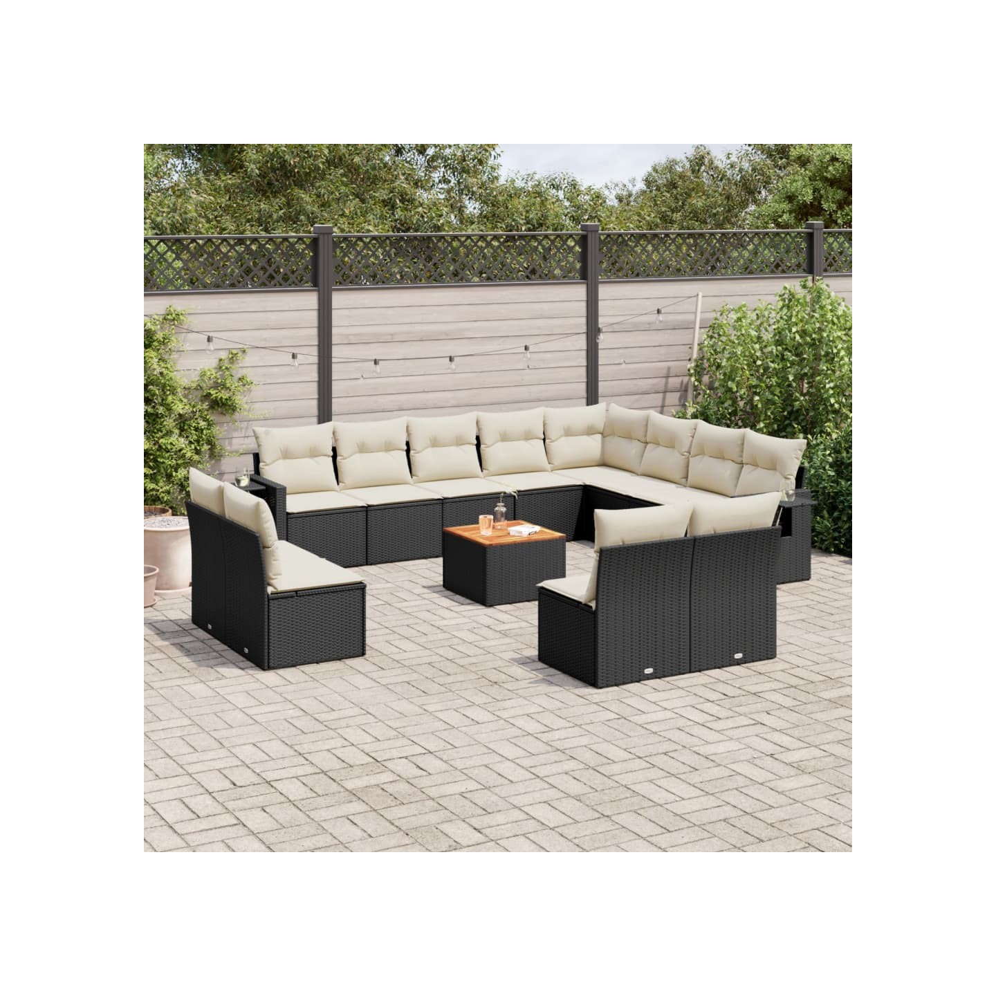 Salon de jardin avec coussins 13 pcs noir résine tressée