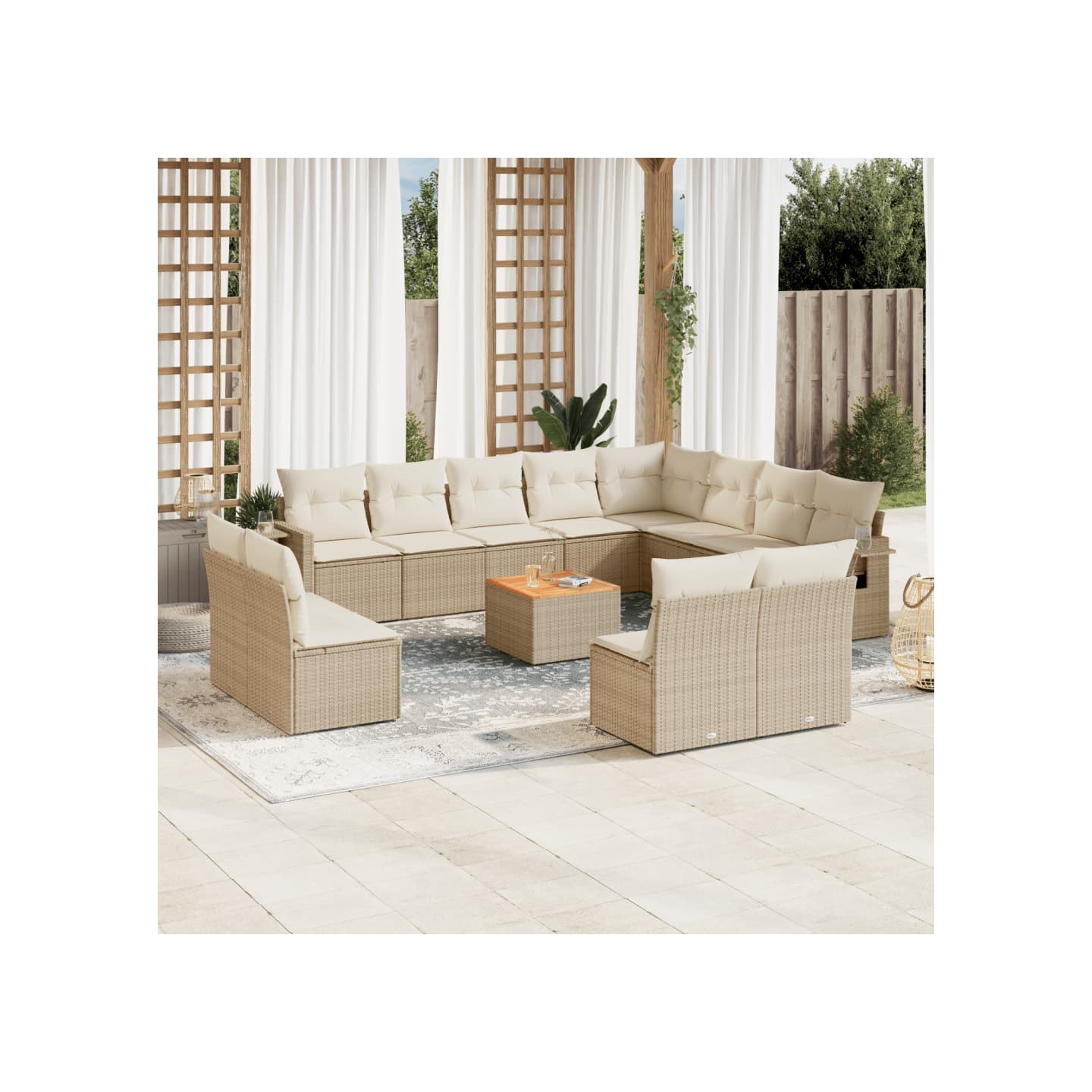 Salon de jardin avec coussins 13 pcs beige résine tressée