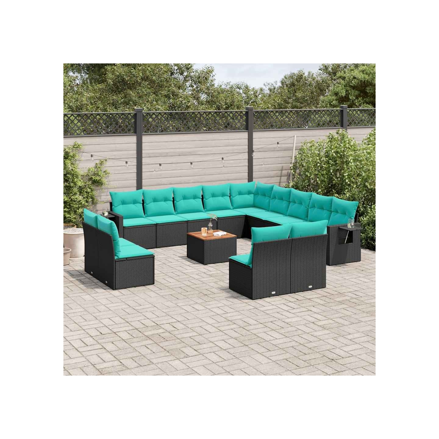Ensemble de canapé de jardin 14 pcs avec coussins noir