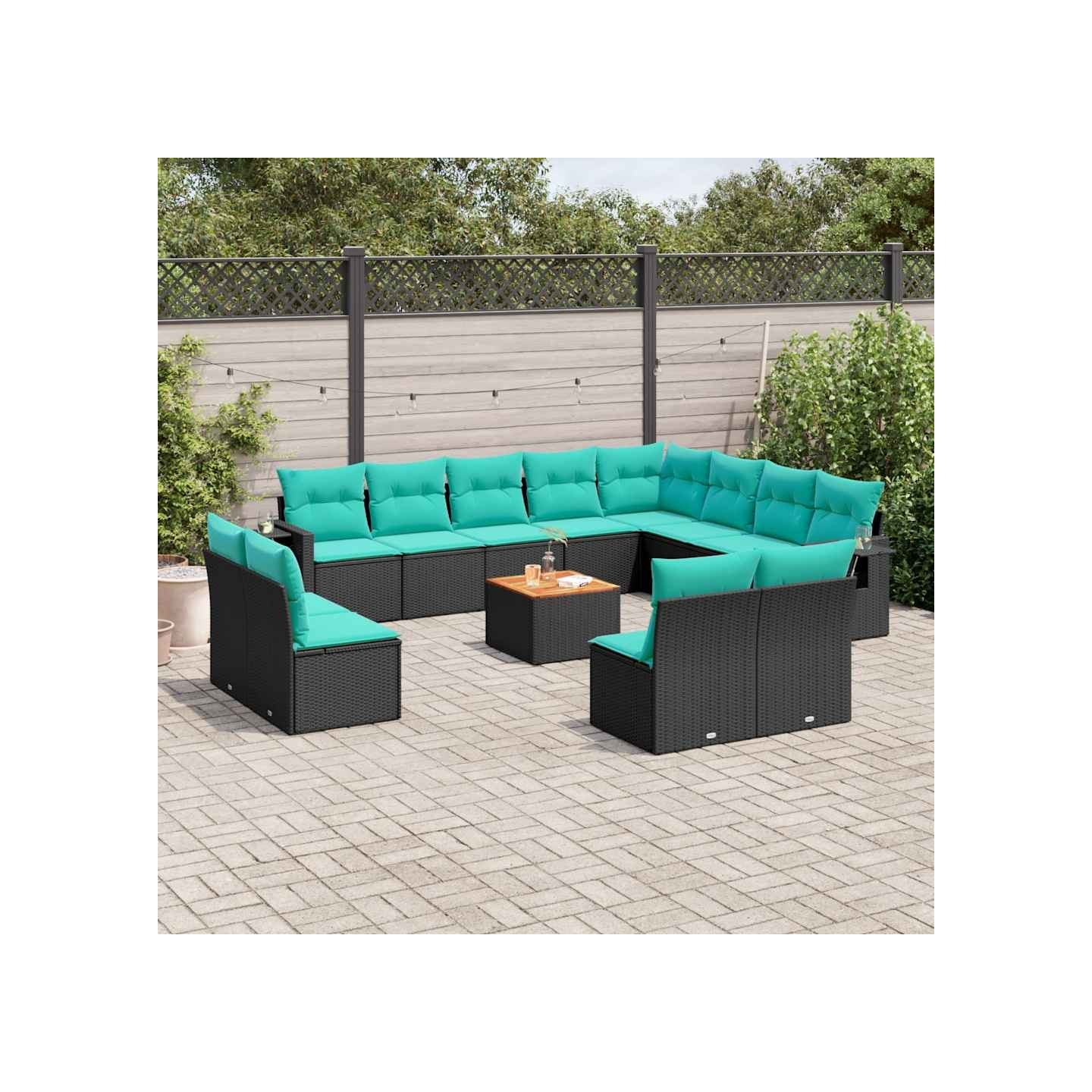 Ensemble de canapé de jardin 13 pcs avec coussins noir