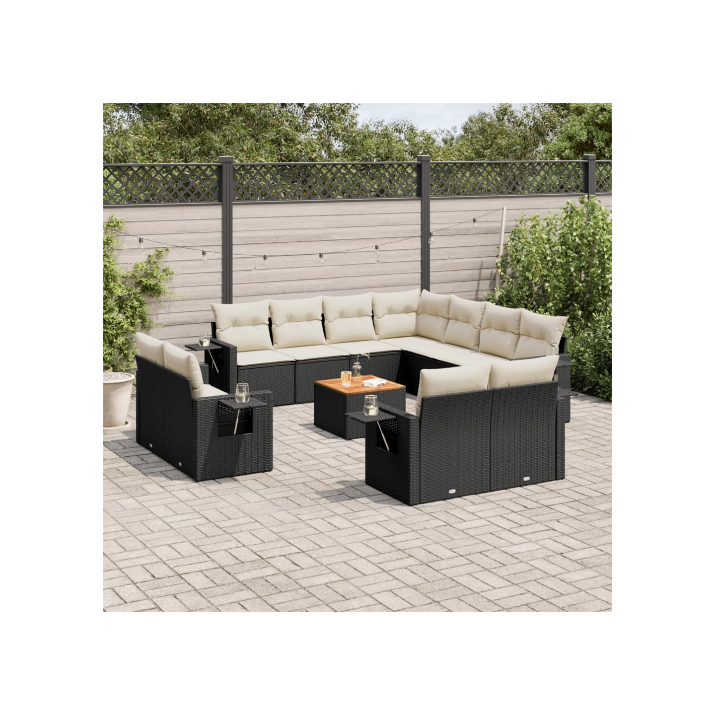Salon de jardin 12 pcs avec coussins noir résine tressée