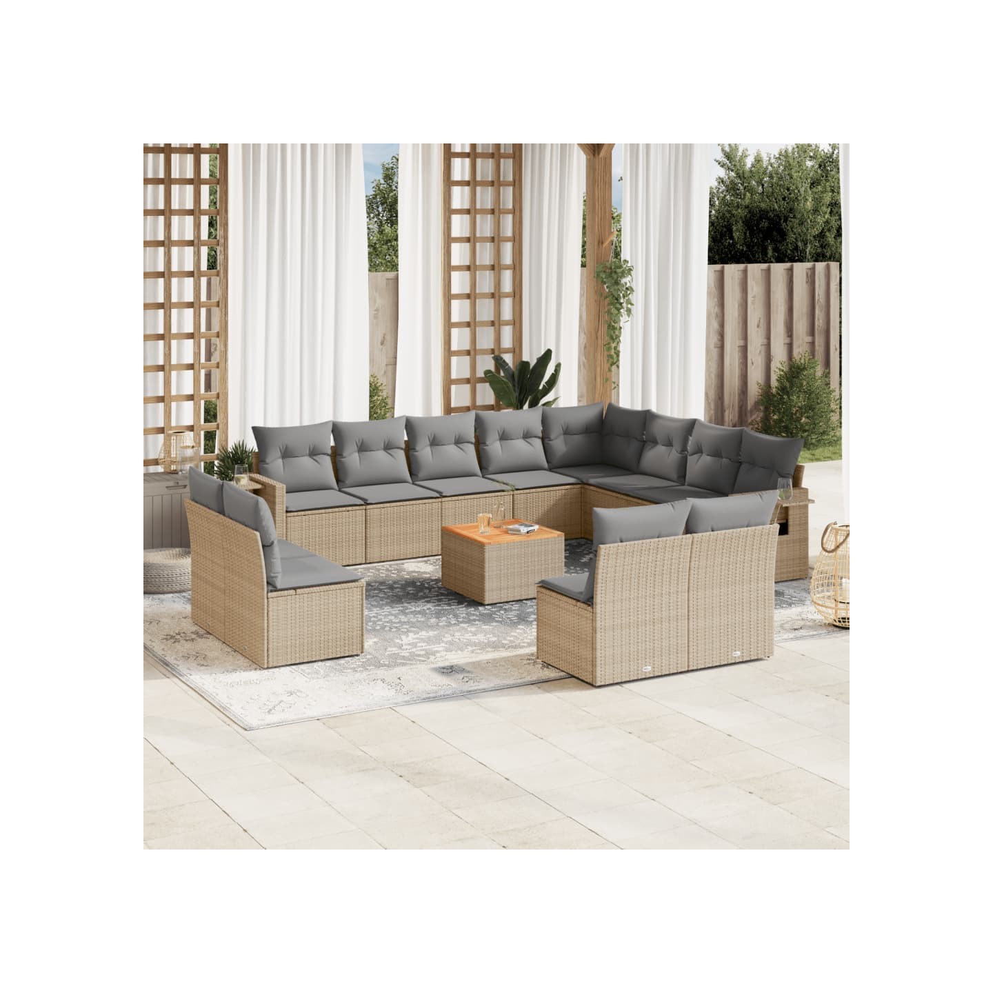 Salon de jardin avec coussins 13 pcs beige résine tressée