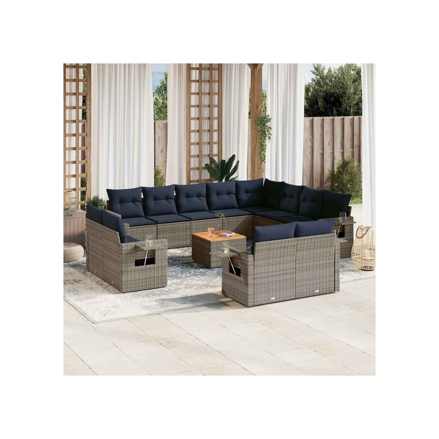 Ensemble de canapé de jardin 13 pcs avec coussins gris