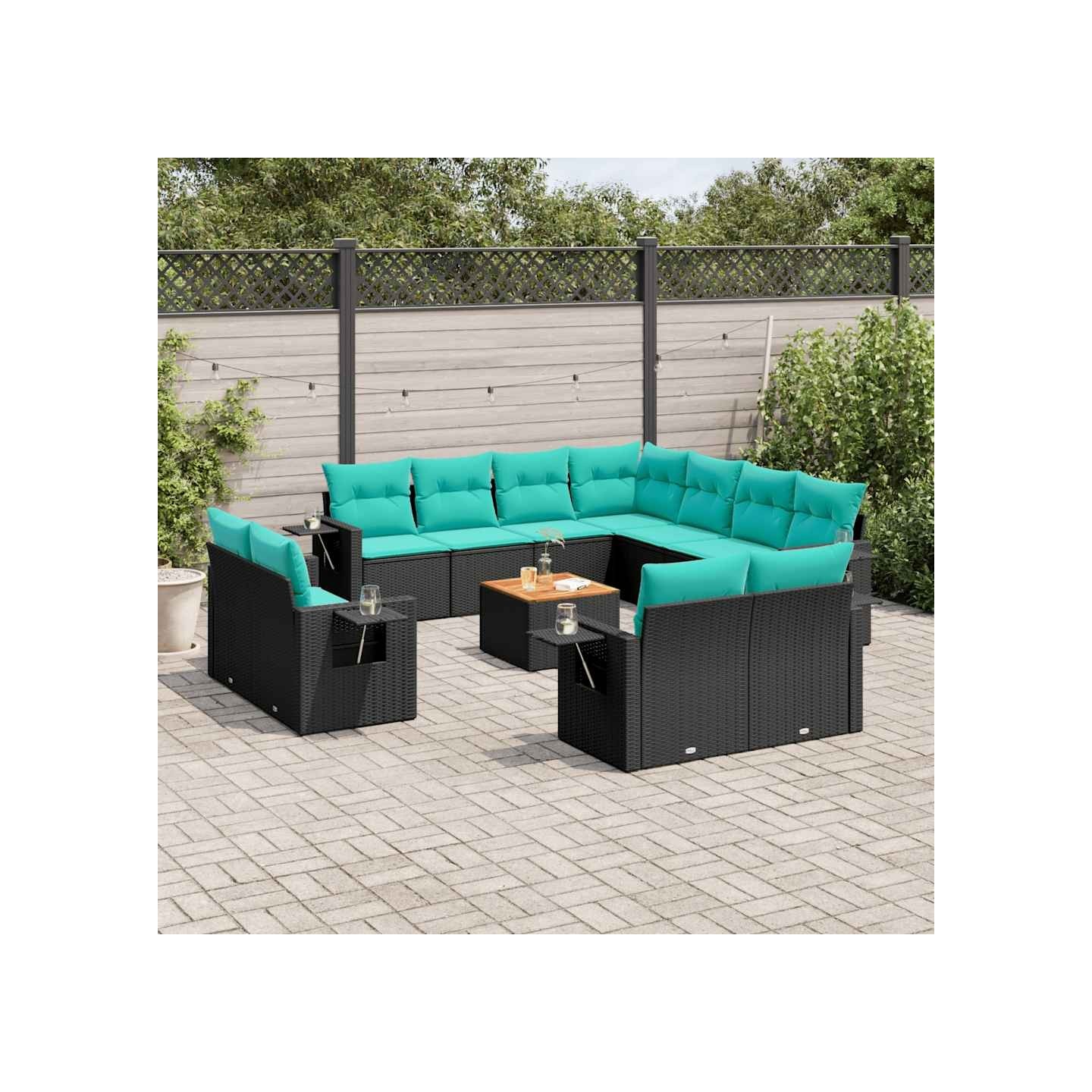 Ensemble de canapé de jardin 12 pcs avec coussins noir