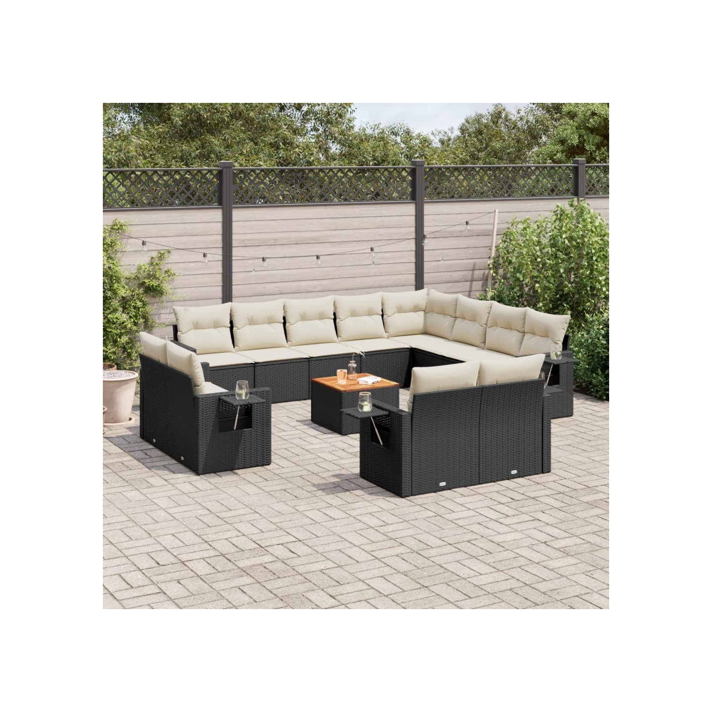 Salon de jardin avec coussins 13 pcs noir résine tressée