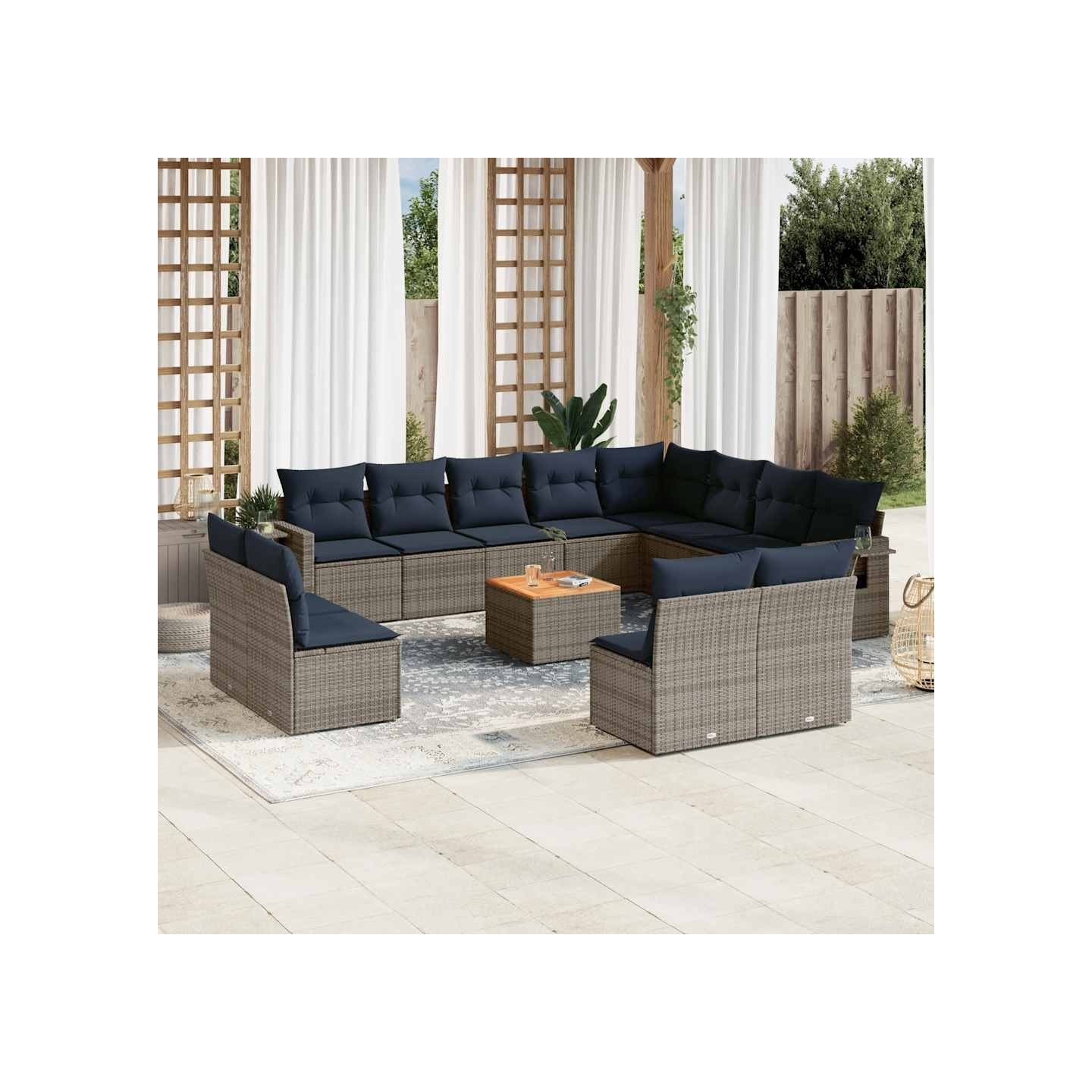Ensemble de canapé de jardin 13 pcs avec coussins gris