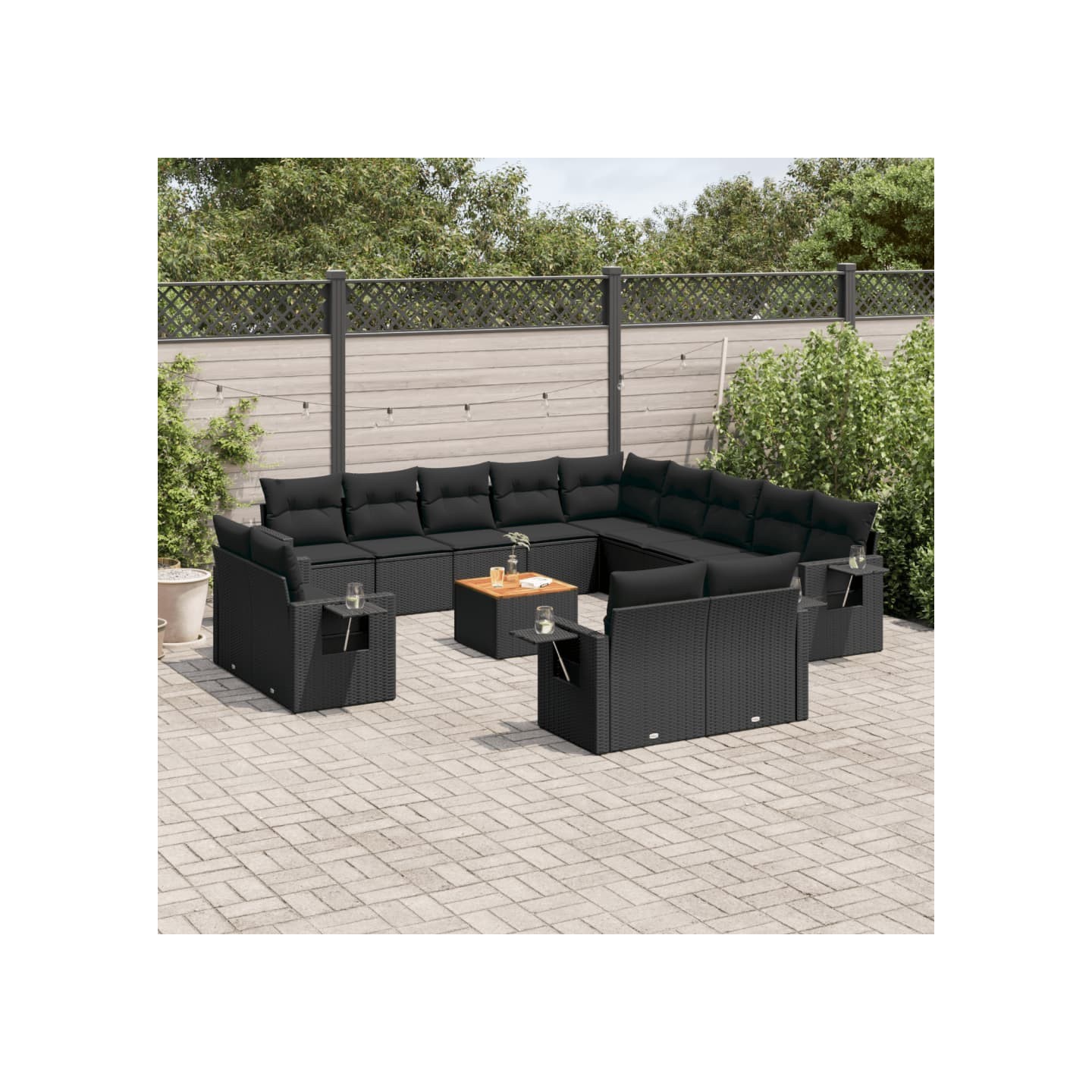 Salon de jardin avec coussins 14 pcs noir résine tressée