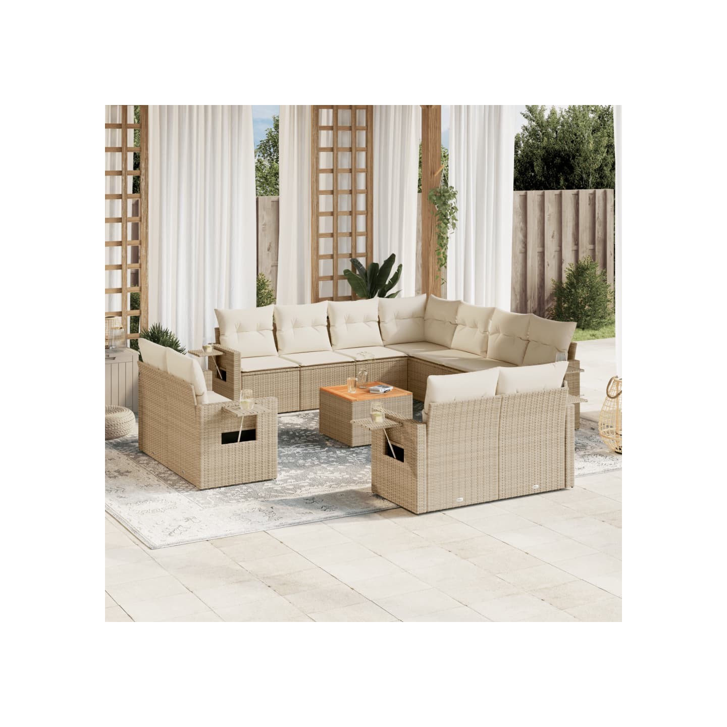 Salon de jardin avec coussins 12 pcs beige résine tressée