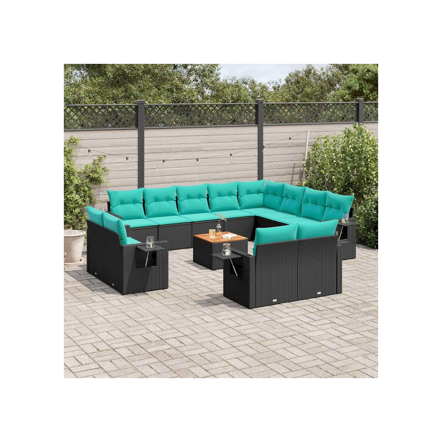 Ensemble de canapé de jardin 13 pcs avec coussins noir