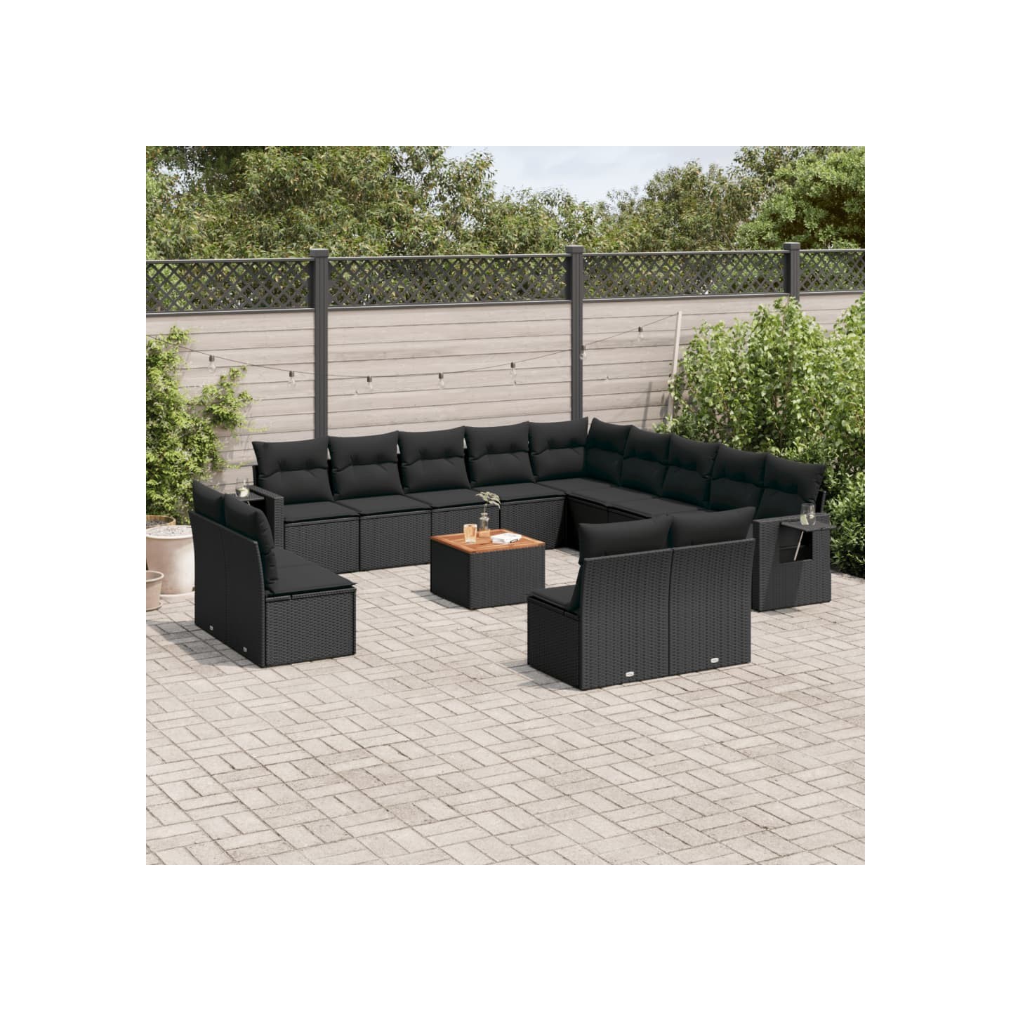 Salon de jardin avec coussins 14 pcs noir résine tressée