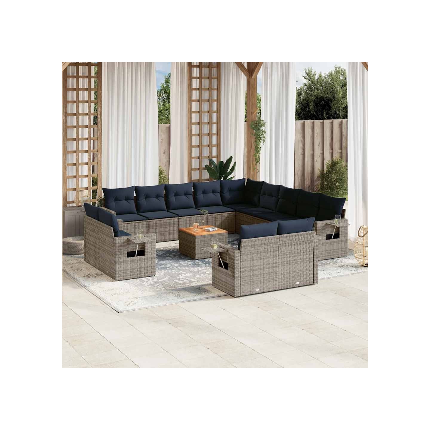 Ensemble de canapé de jardin 14 pcs avec coussins gris