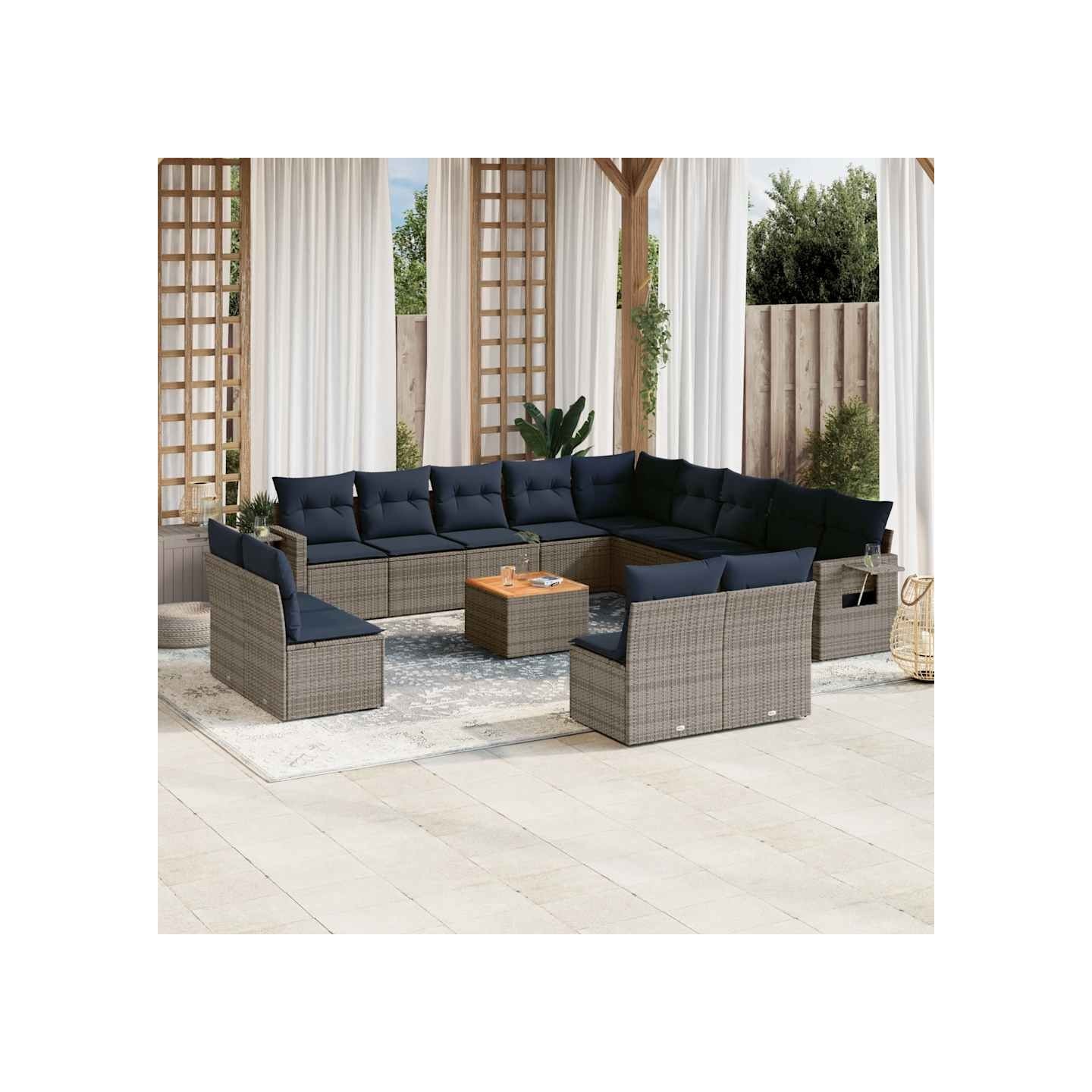 Ensemble de canapé de jardin 14 pcs avec coussins gris