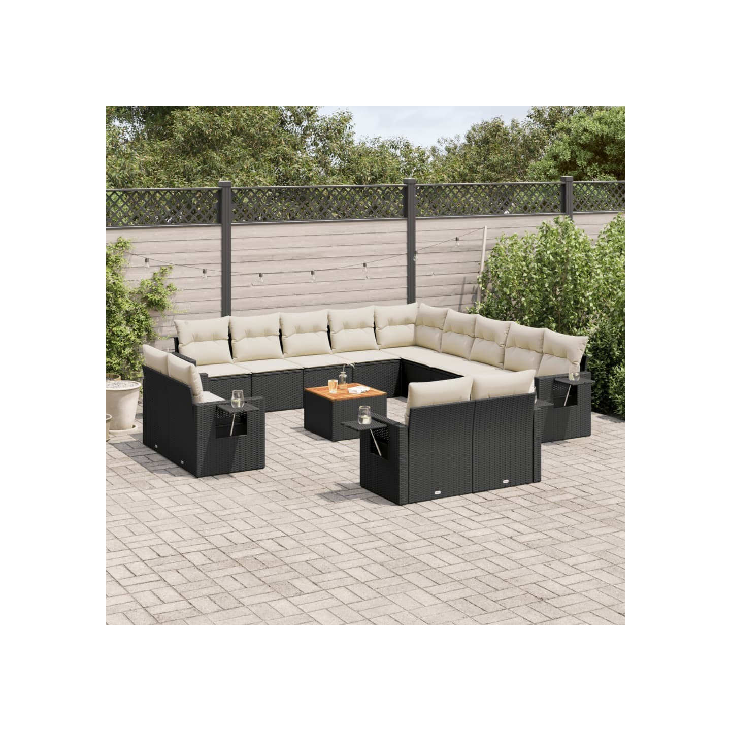 Salon de jardin avec coussins 14 pcs noir résine tressée