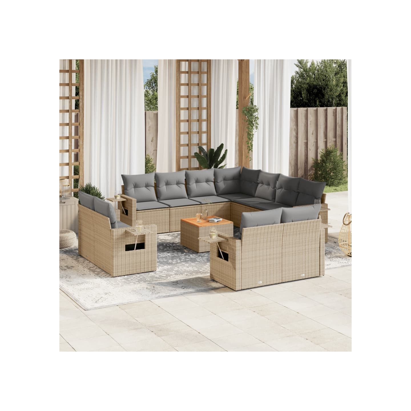 Salon de jardin avec coussins 12 pcs beige résine tressée