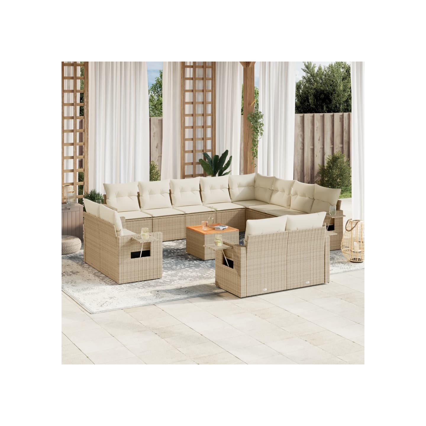 Salon de jardin avec coussins 13 pcs beige résine tressée