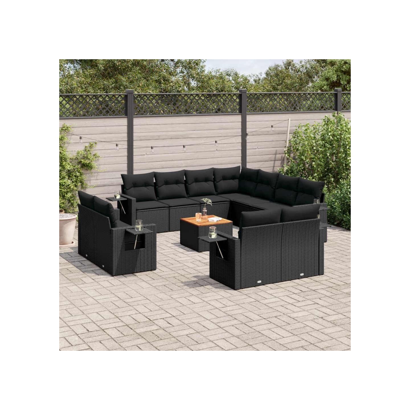 Salon de jardin 12 pcs avec coussins noir résine tressée