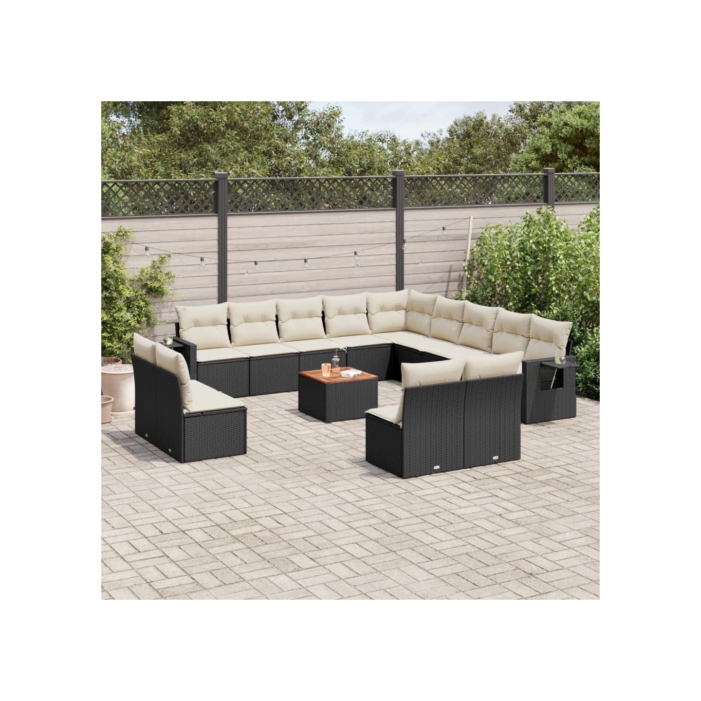 Salon de jardin avec coussins 14 pcs noir résine tressée