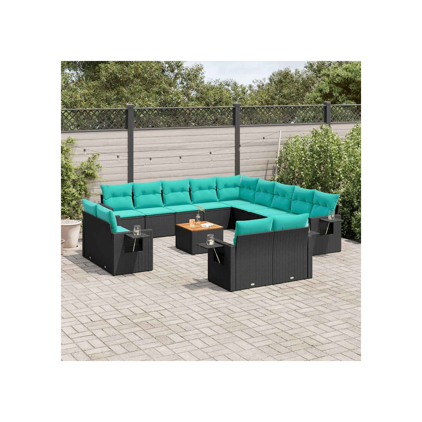 Ensemble de canapé de jardin 14 pcs avec coussins noir