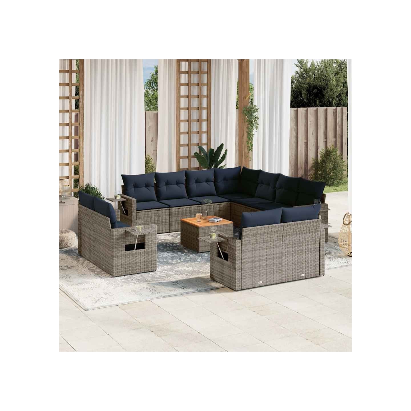 Ensemble de canapé de jardin 12 pcs avec coussins gris