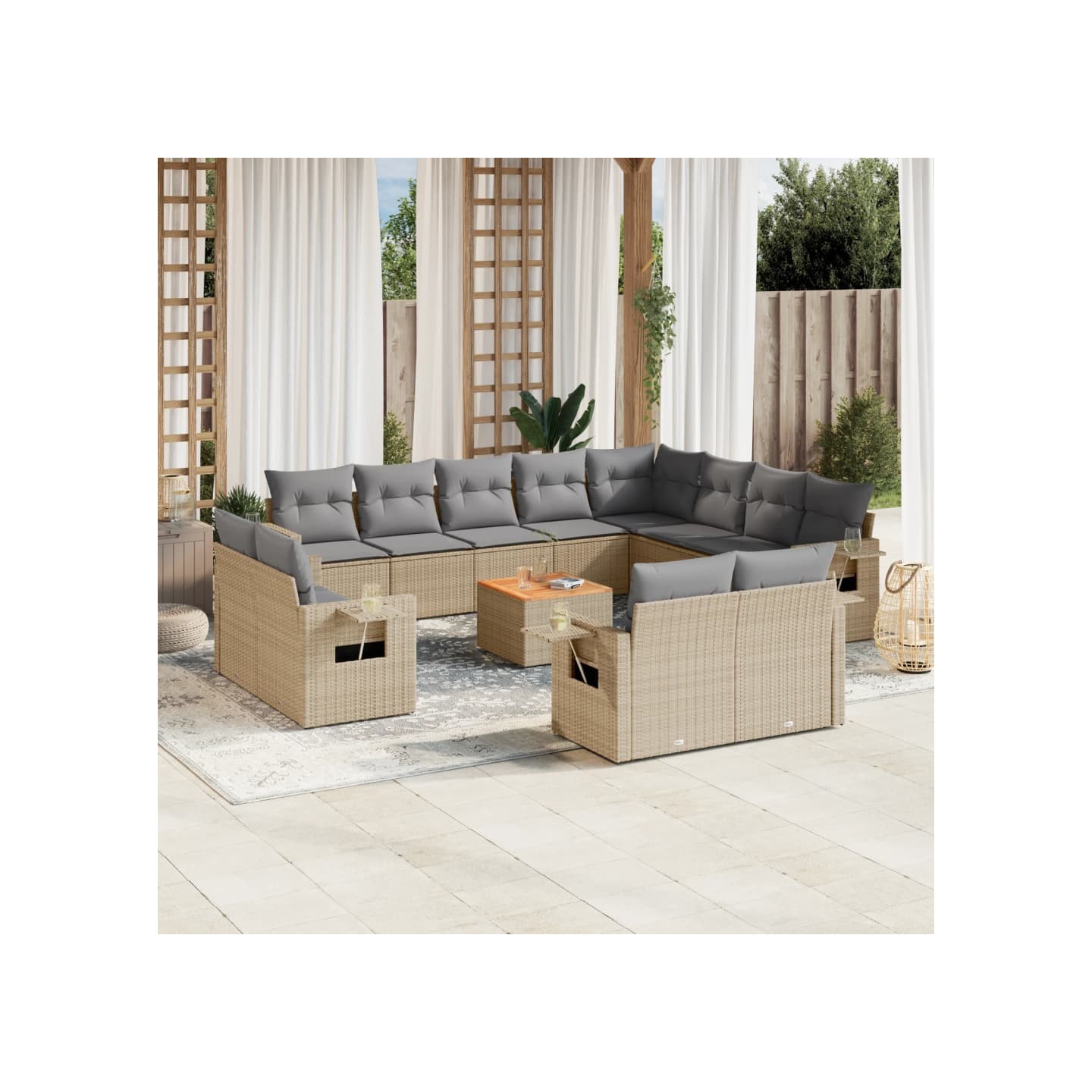 Salon de jardin avec coussins 13 pcs beige résine tressée