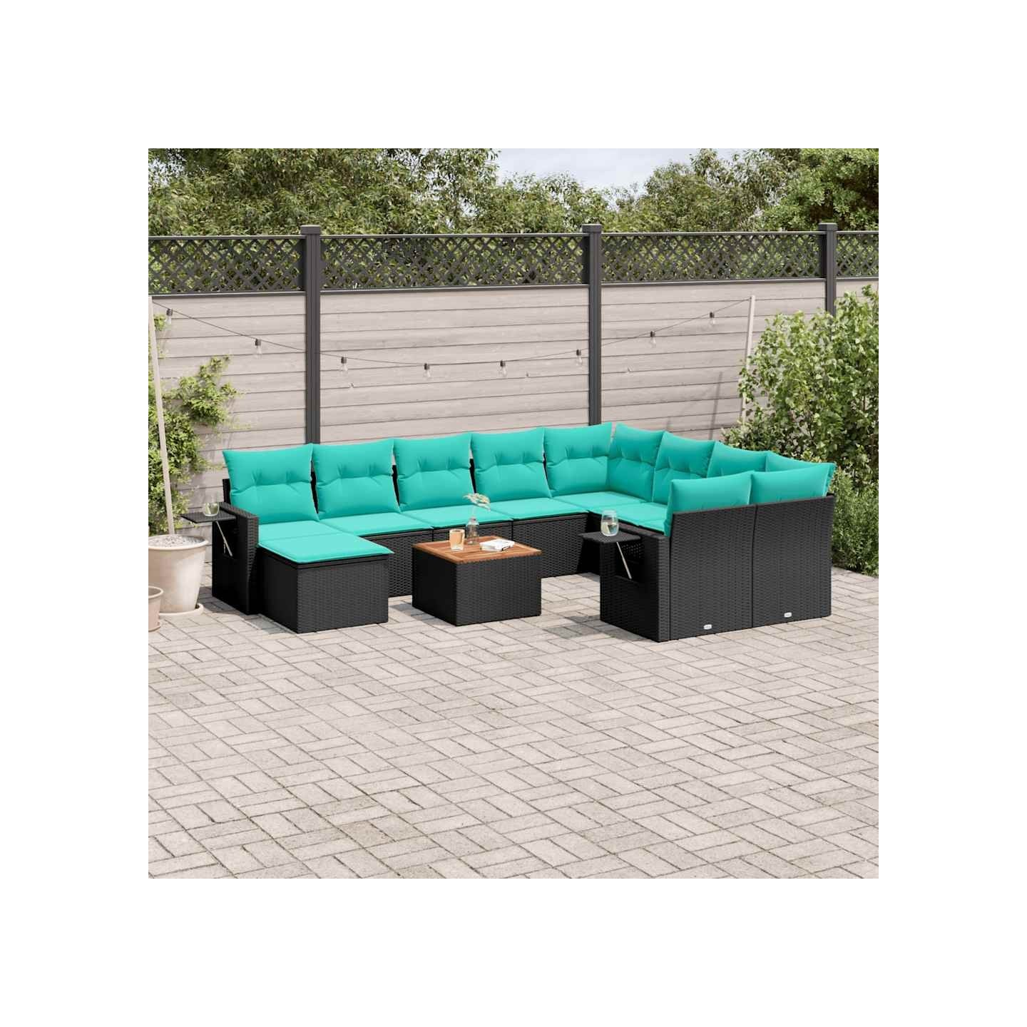 Ensemble de canapé de jardin 11 pcs avec coussins noir