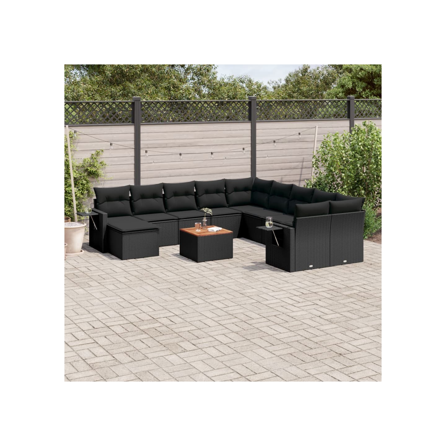 Salon de jardin 12 pcs avec coussins noir résine tressée