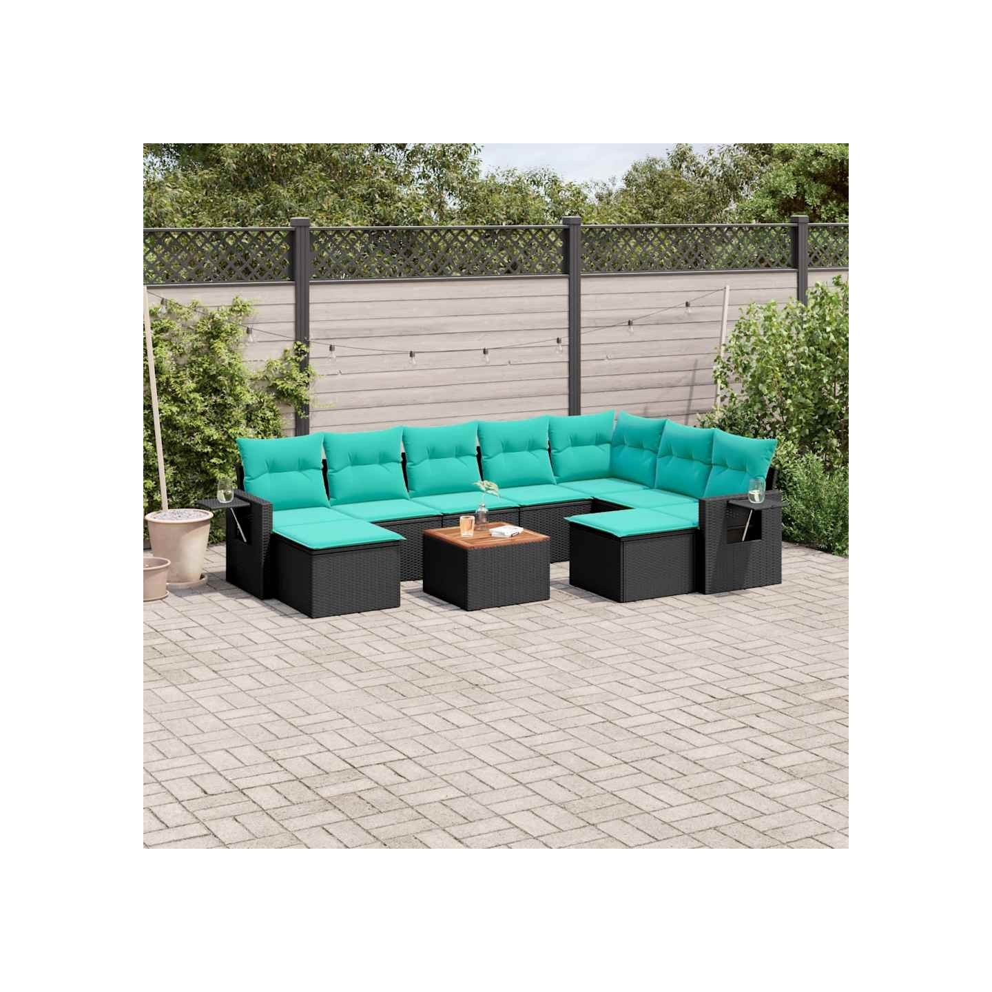 Ensemble de canapé de jardin 10 pcs avec coussins noir
