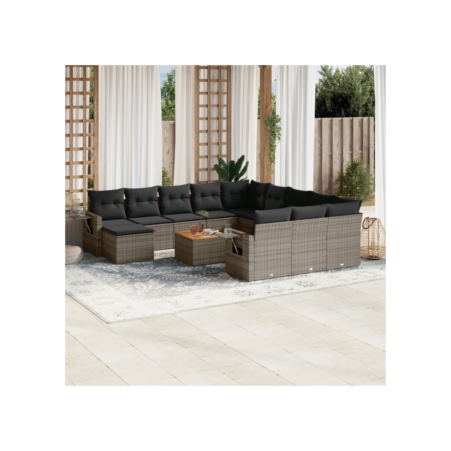 Salon de jardin avec coussins 13 pcs gris résine tressée