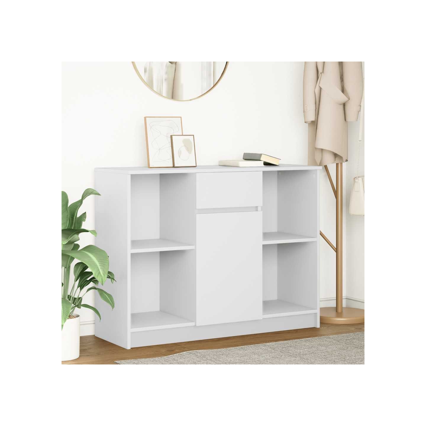 Buffet avec tiroir blanc 101x35x76 cm bois d'ingénierie