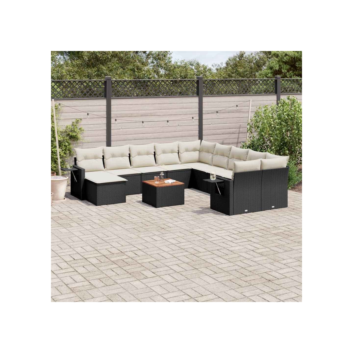 Salon de jardin 12 pcs avec coussins noir résine tressée