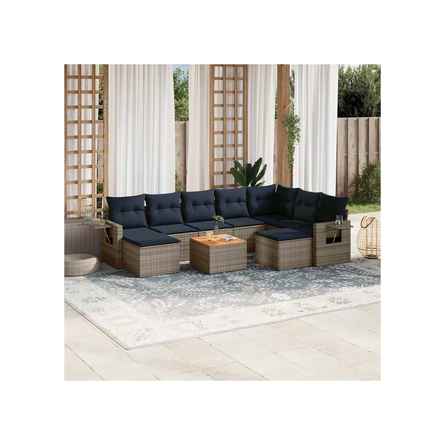 Ensemble de canapé de jardin 10 pcs avec coussins gris