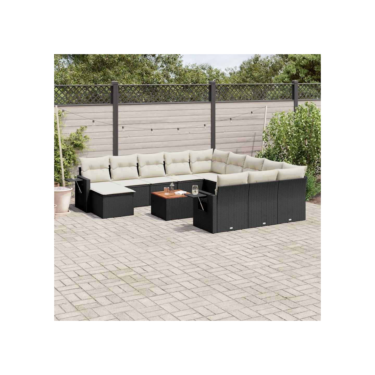 Salon de jardin avec coussins 13 pcs noir résine tressée