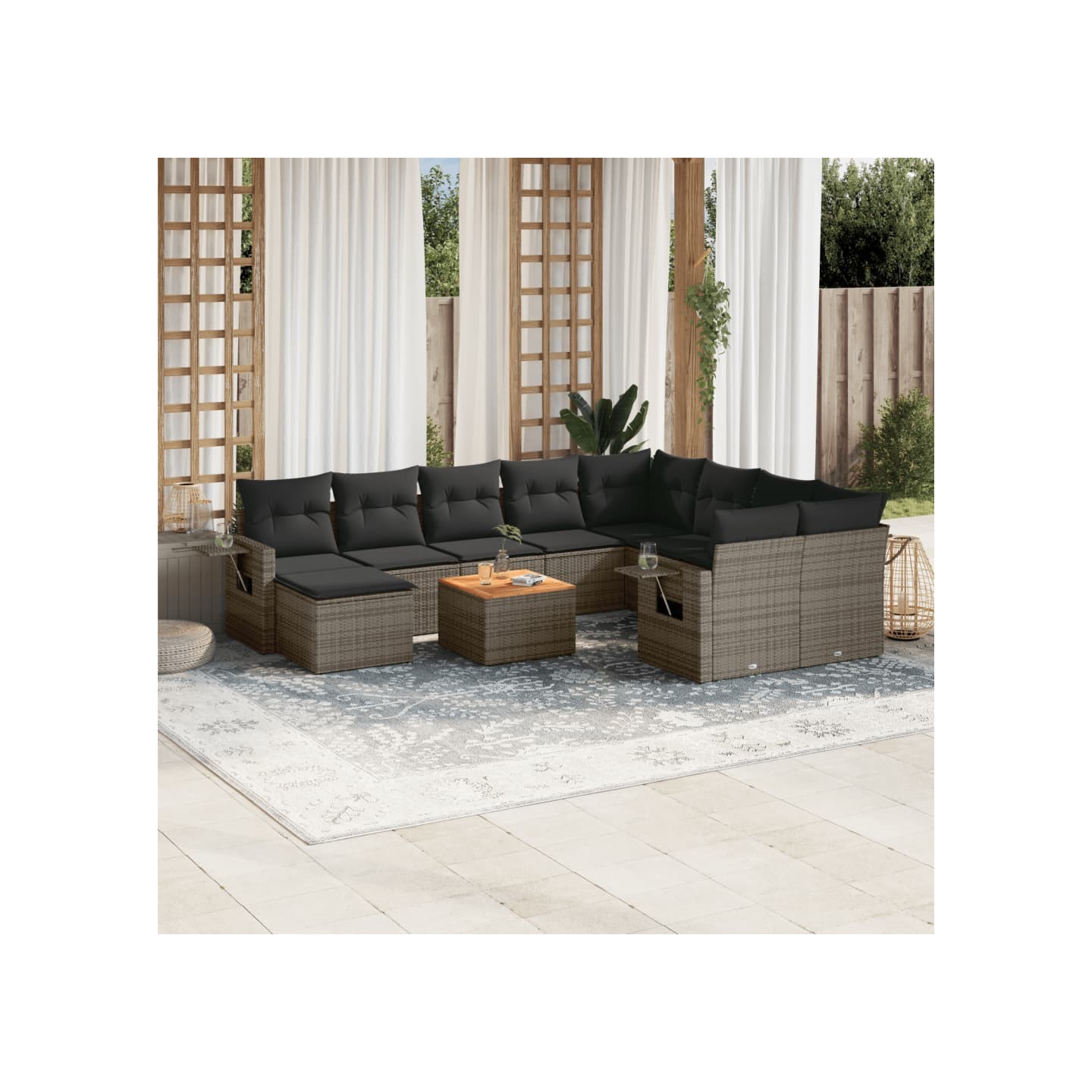 Salon de jardin 11 pcs avec coussins gris résine tressée