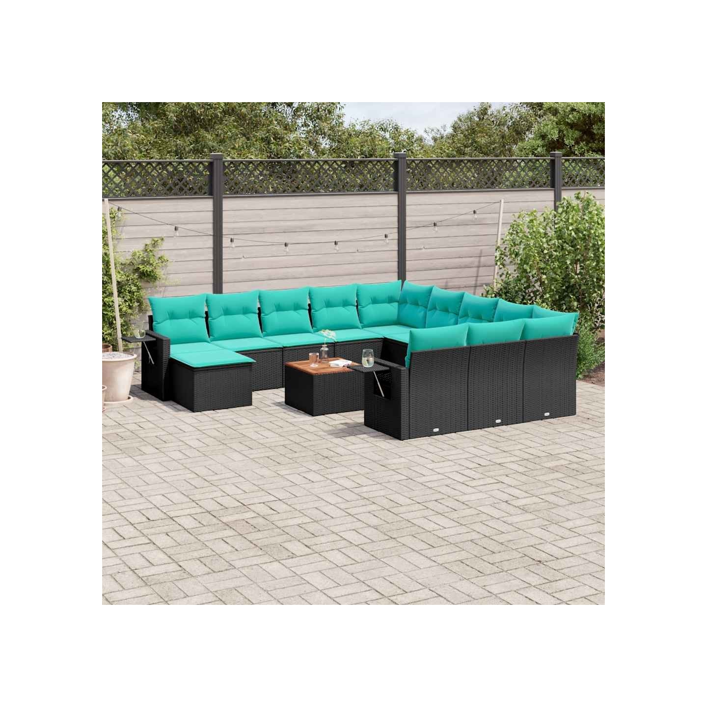 Ensemble de canapé de jardin 13 pcs avec coussins noir