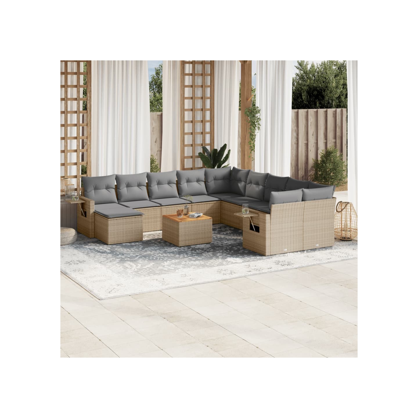 Salon de jardin avec coussins 12 pcs beige résine tressée
