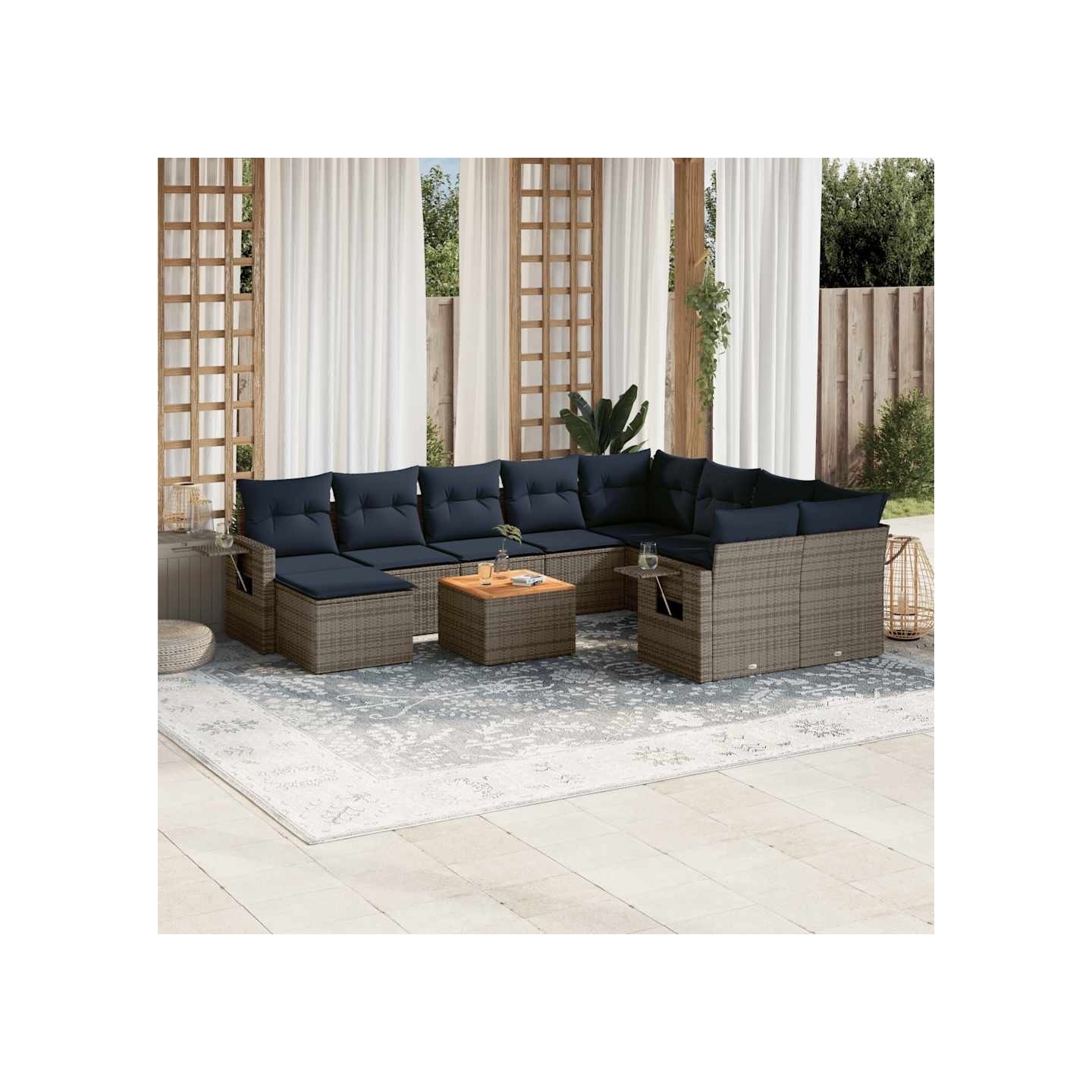 Ensemble de canapé de jardin 11 pcs avec coussins gris