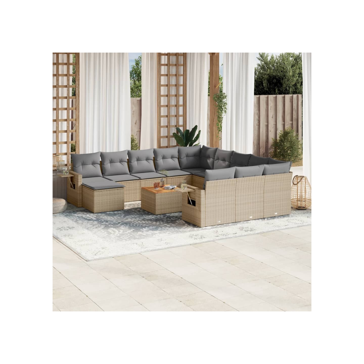 Salon de jardin avec coussins 13 pcs beige résine tressée