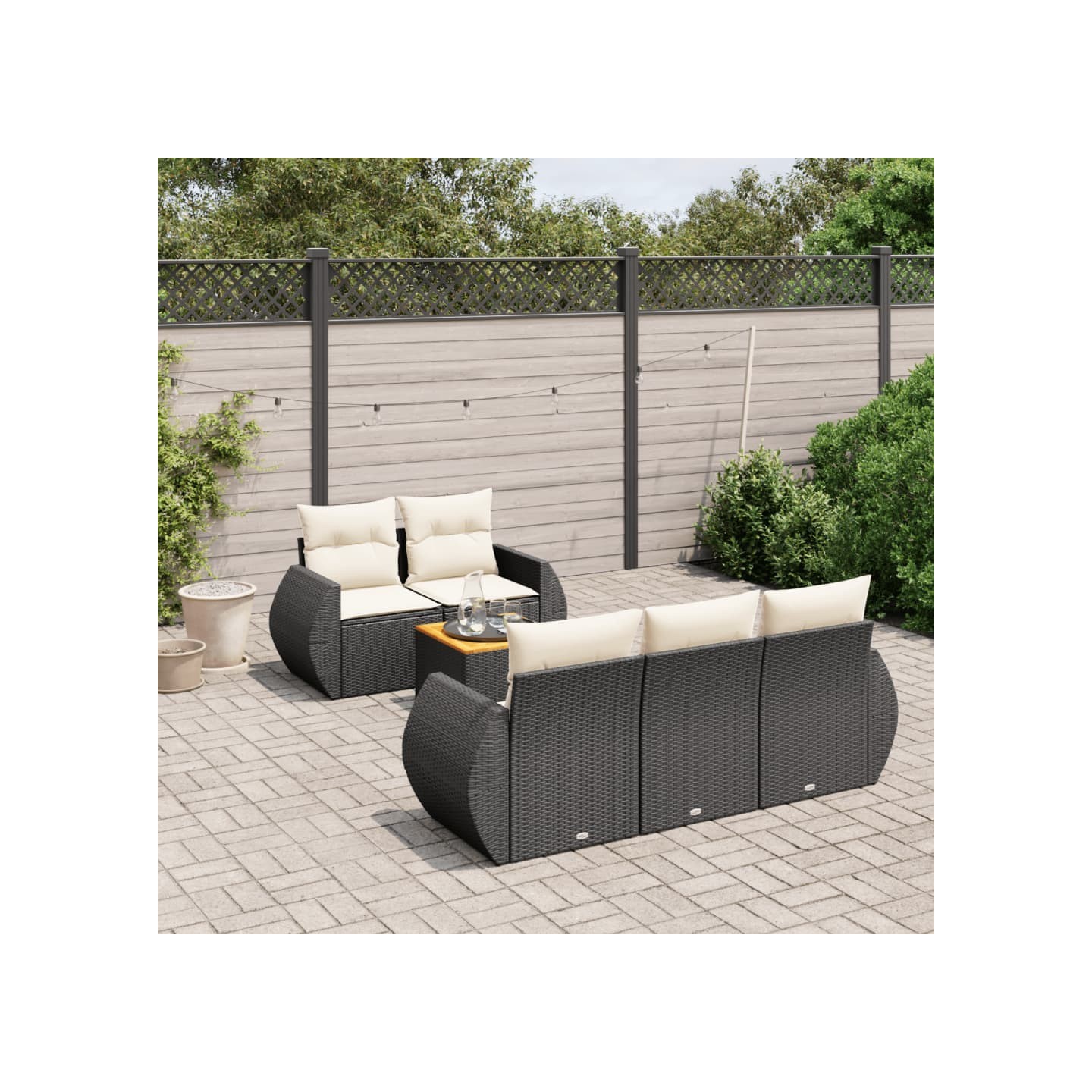 Salon de jardin 6 pcs avec coussins noir résine tressée