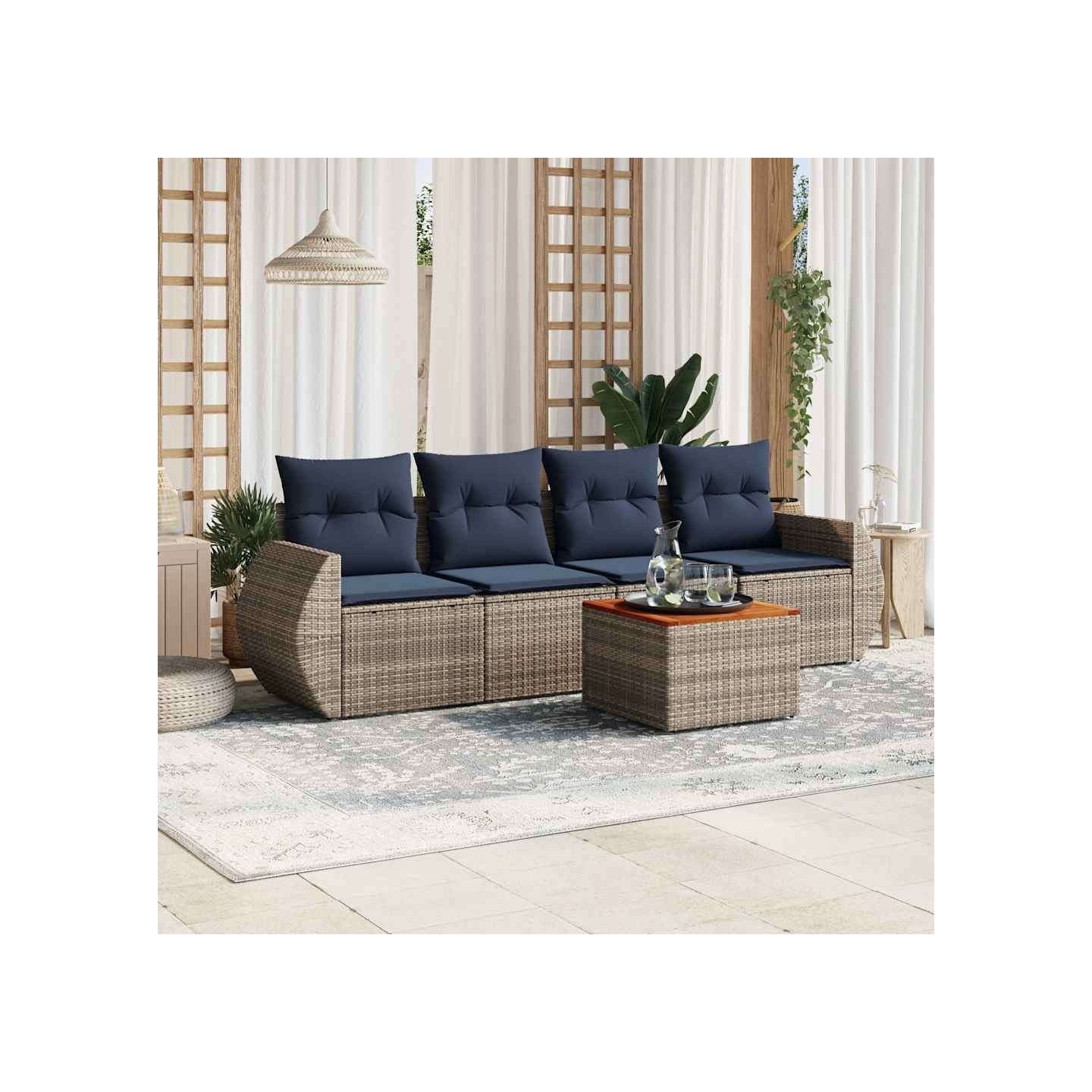 Ensemble de canapé de jardin 5 pcs avec coussins gris résine tressée
