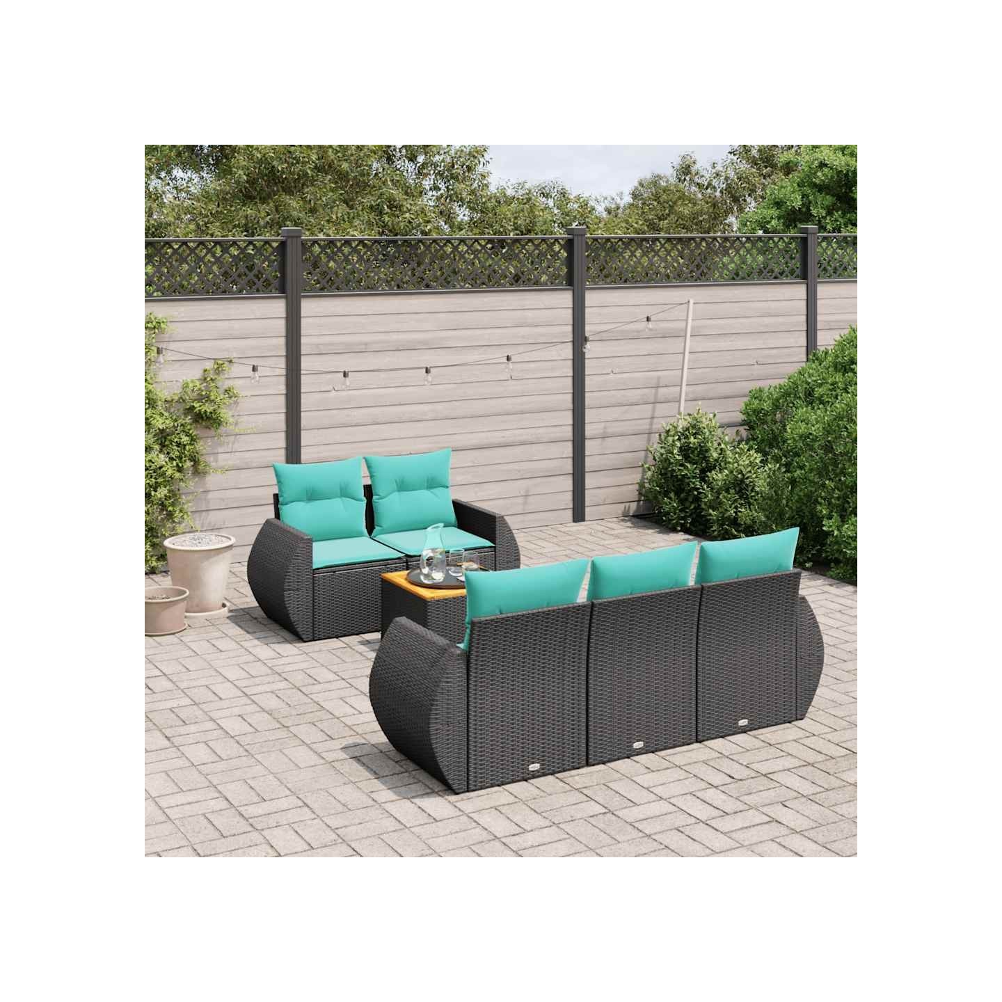 Ensemble de canapé de jardin 6 pcs avec coussins noir résine tressée