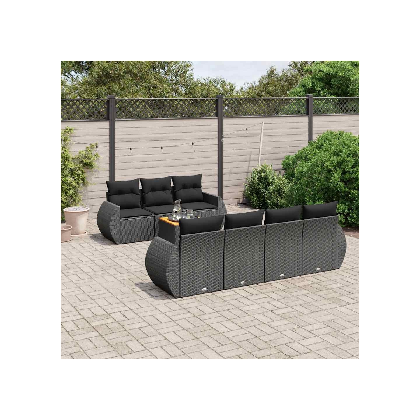 Salon de jardin 8 pcs avec coussins noir résine tressée