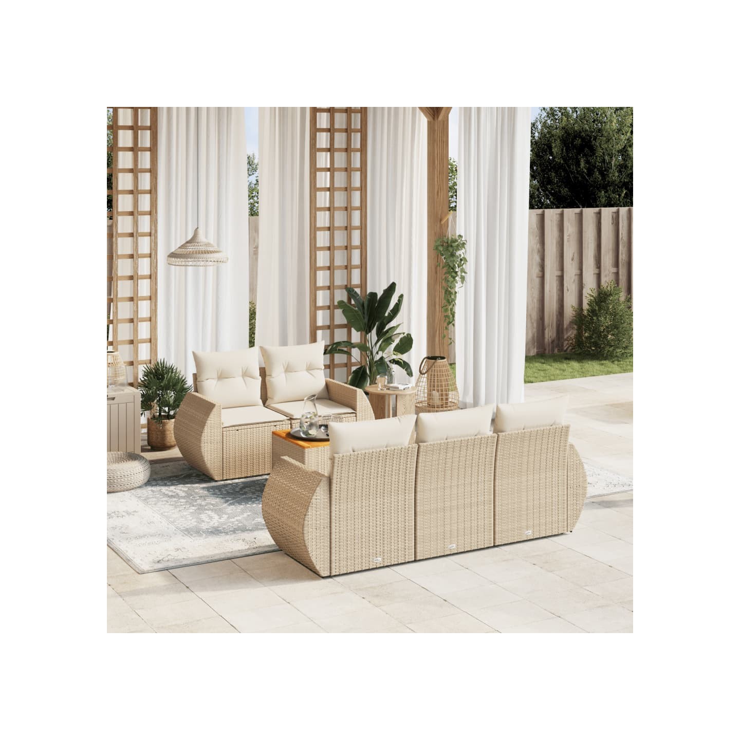 Salon de jardin avec coussins 6 pcs beige résine tressée