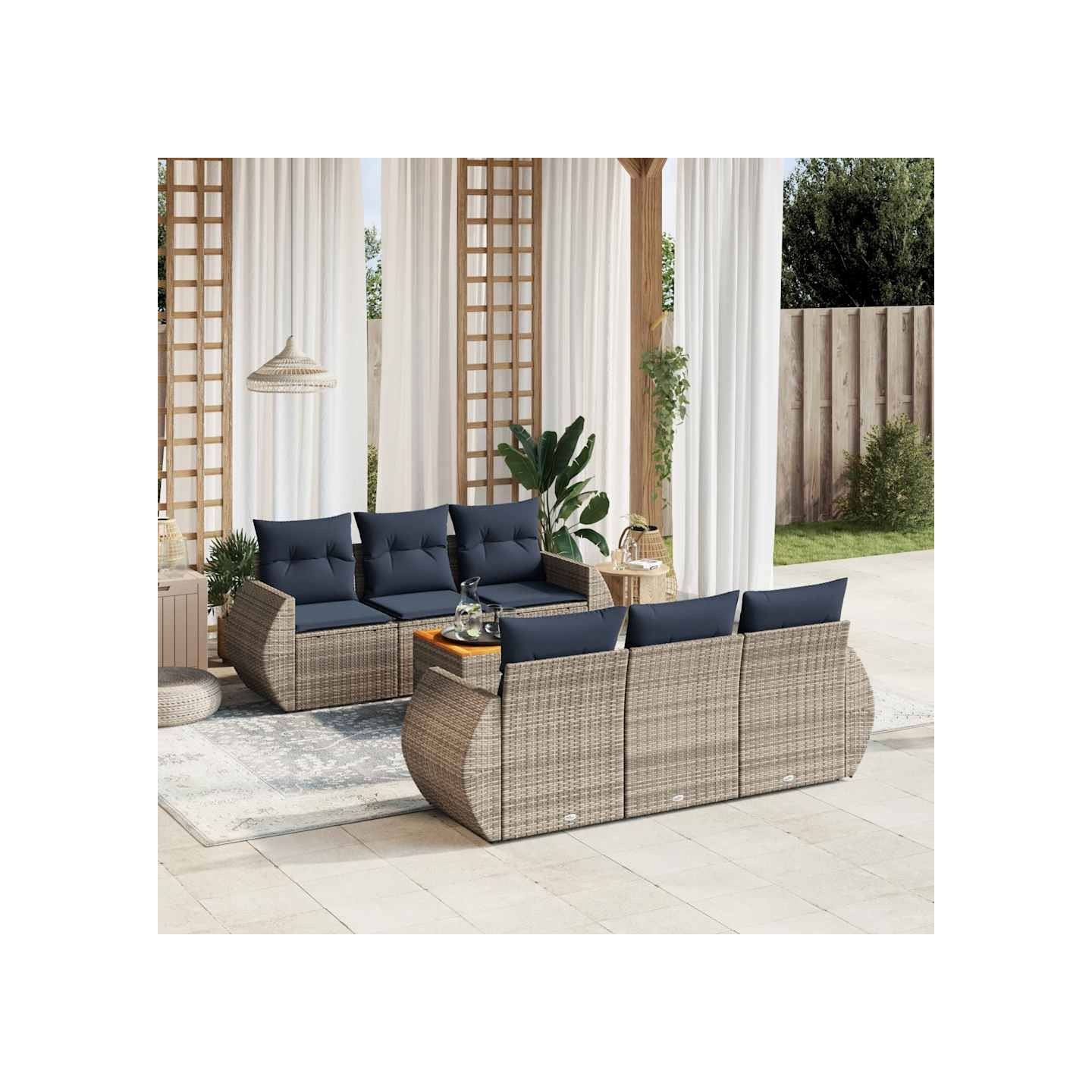 Ensemble de canapé de jardin 7 pcs avec coussins gris résine tressée