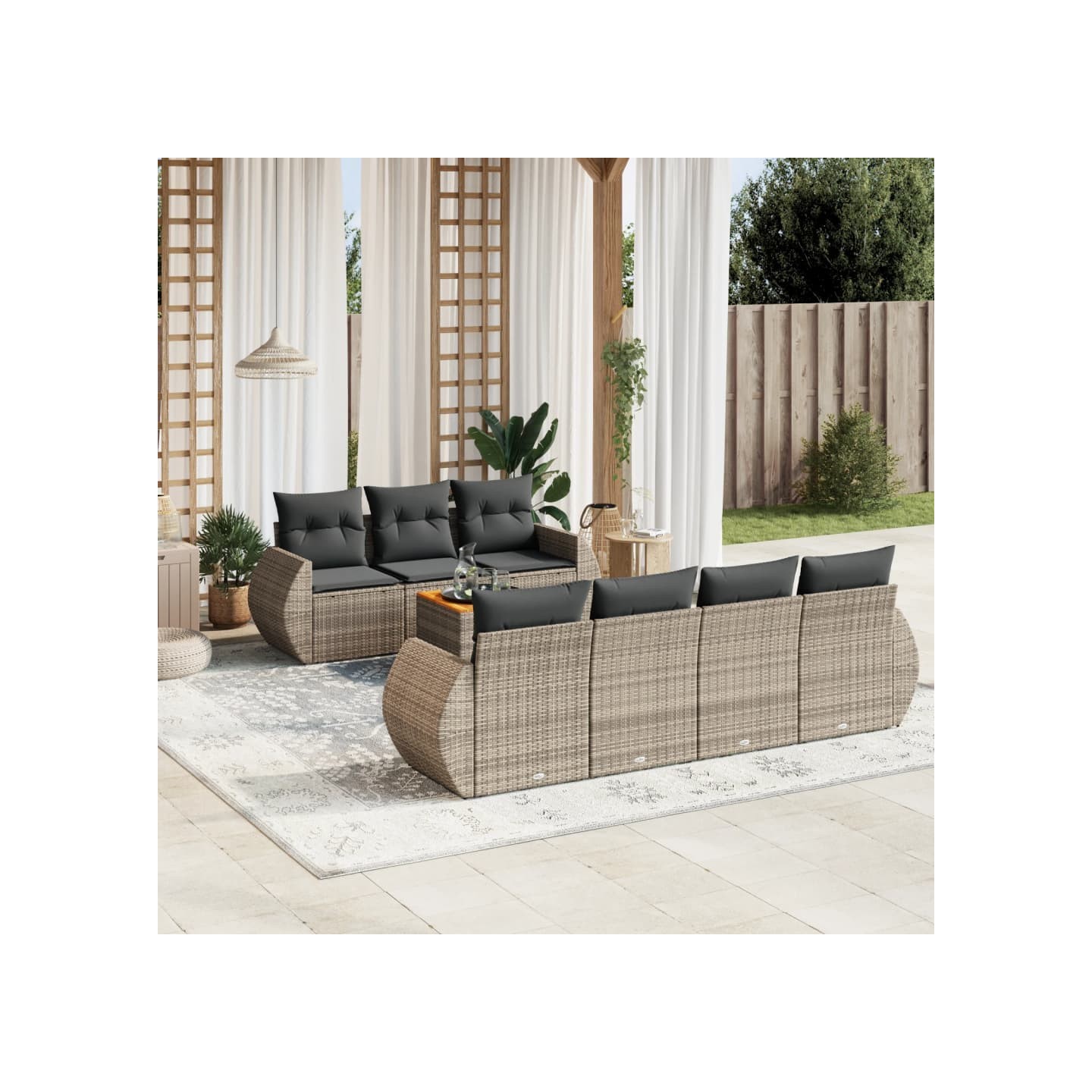 Salon de jardin 8 pcs avec coussins gris résine tressée