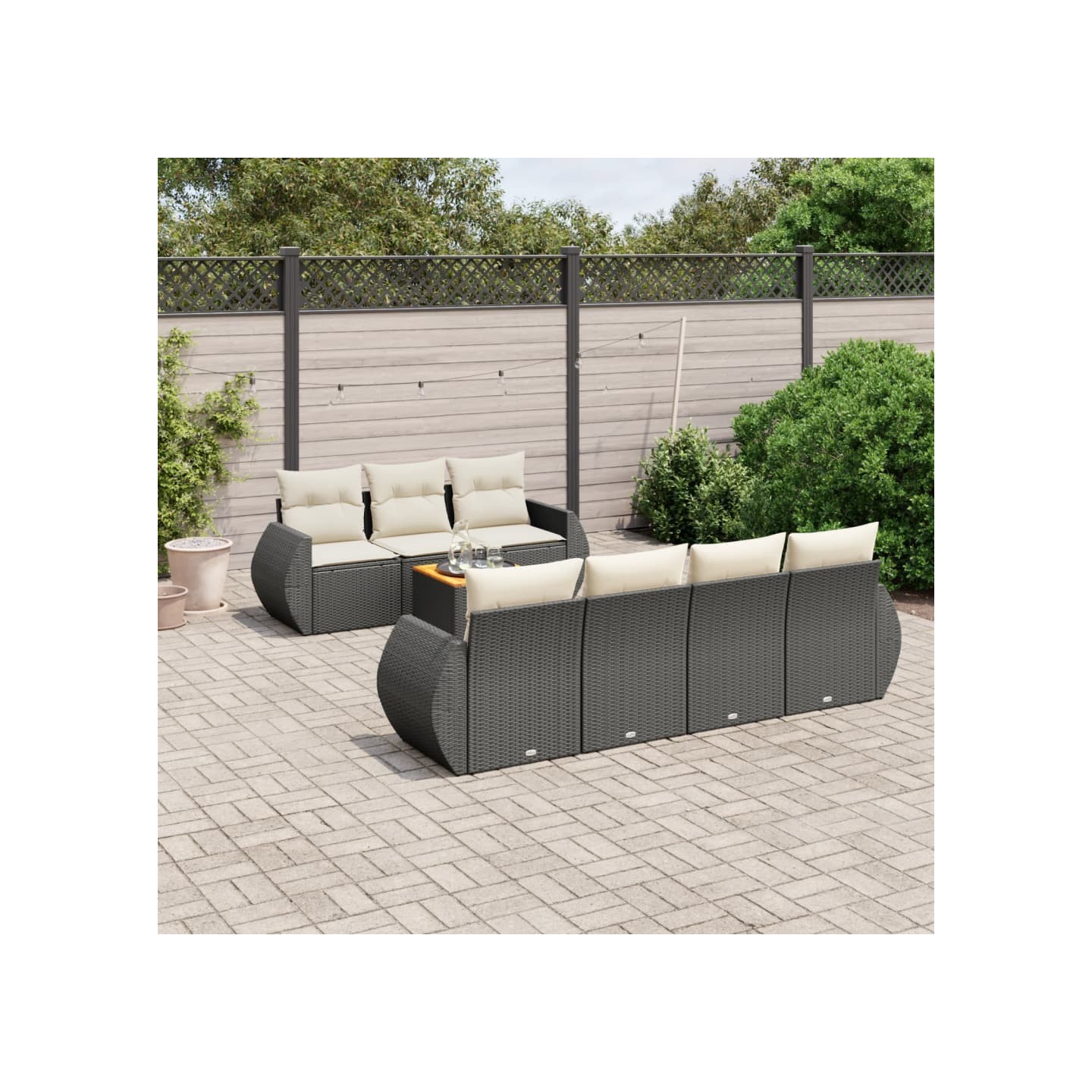 Salon de jardin 8 pcs avec coussins noir résine tressée