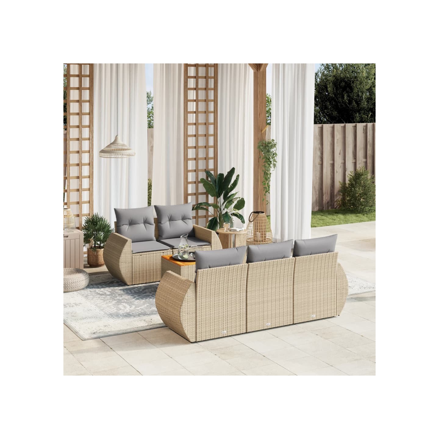 Salon de jardin avec coussins 6 pcs beige résine tressée