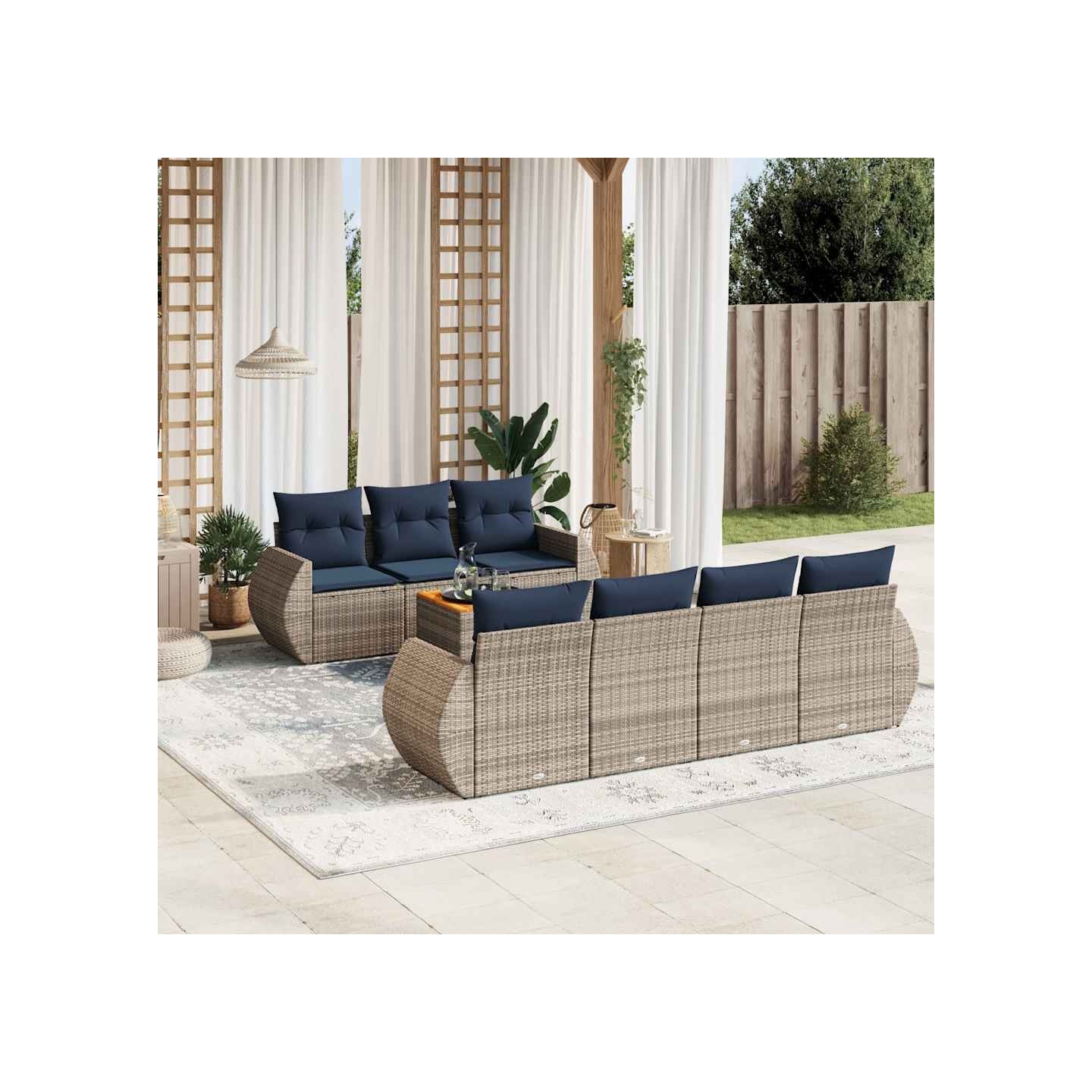 Ensemble de canapé de jardin 8 pcs avec coussins gris résine tressée