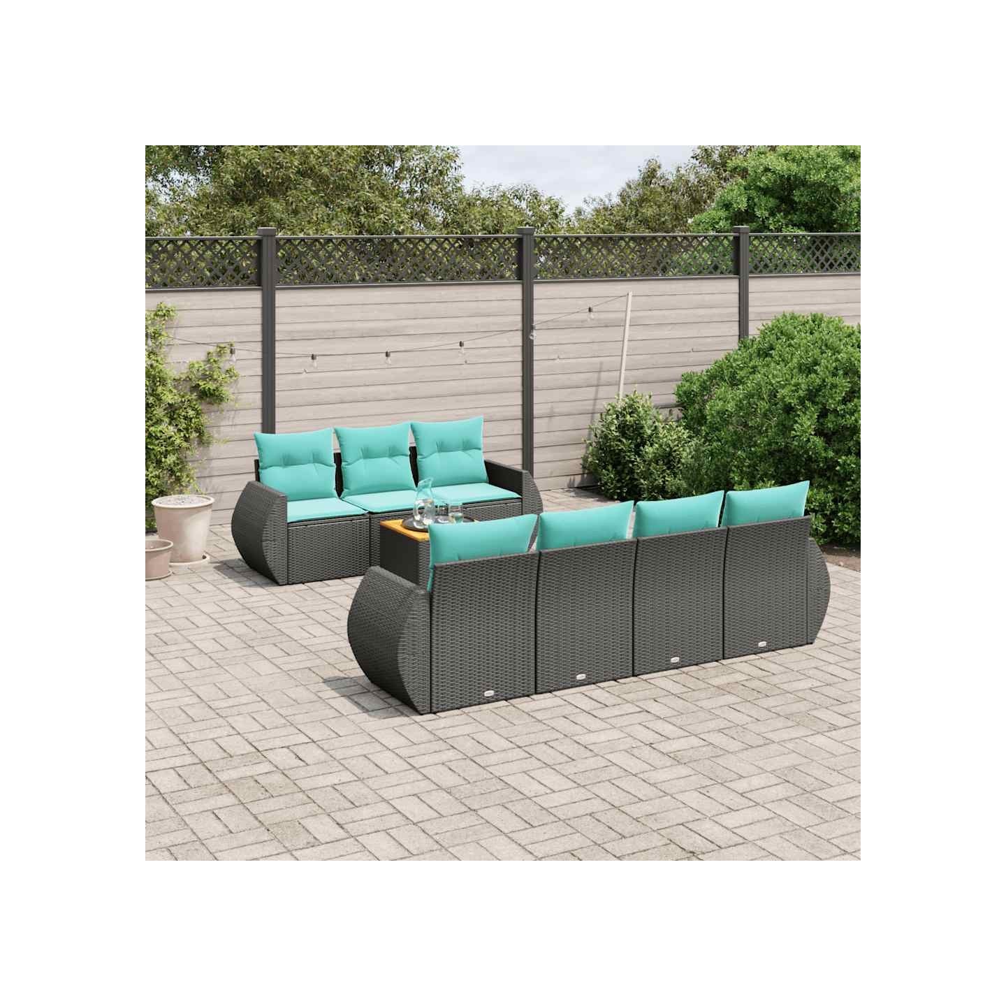 Ensemble de canapé de jardin 8 pcs avec coussins noir résine tressée