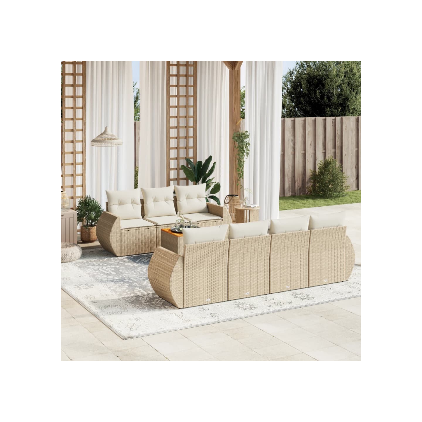 Salon de jardin avec coussins 8 pcs beige résine tressée